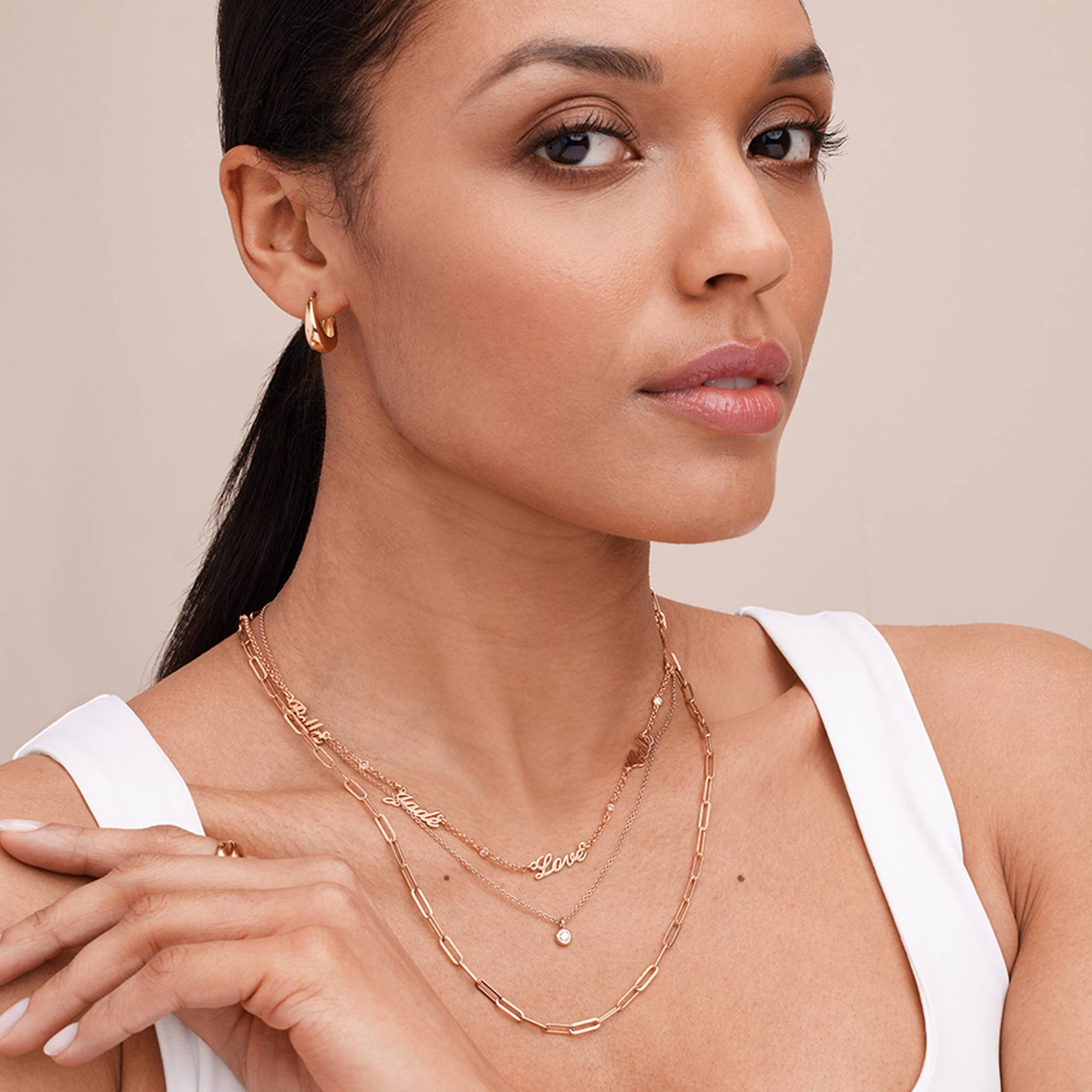 Collar con Nombres Múltiples Heritage con Diamantes en Chapado de Oro Rosa-4 foto de producto