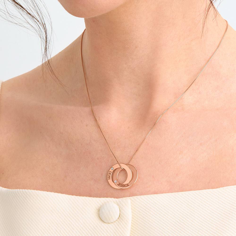 Collar de Anillo Ruso con 2 Anillos y Diamantes en Chapado de Oro Rosa-4 foto de producto