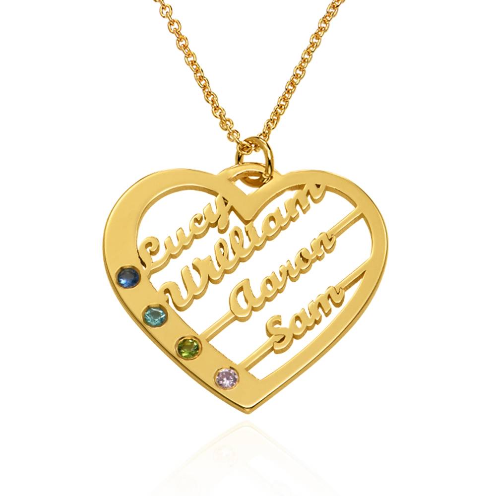 Collar de Corazón Ella con Nombres y Piedras de Nacimiento en Baño de Oro-6 foto de producto