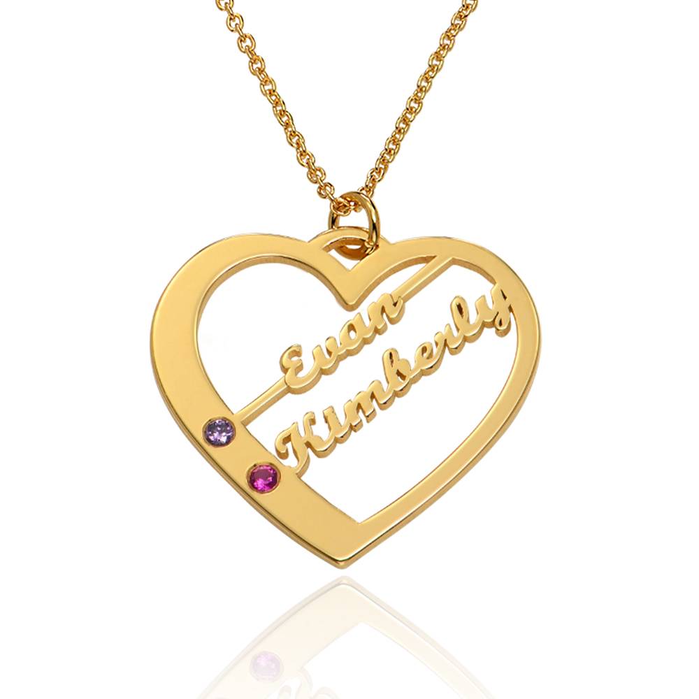 Collar de Corazón Ella con Nombres y Piedras de Nacimiento en Vermeil de Oro-6 foto de producto