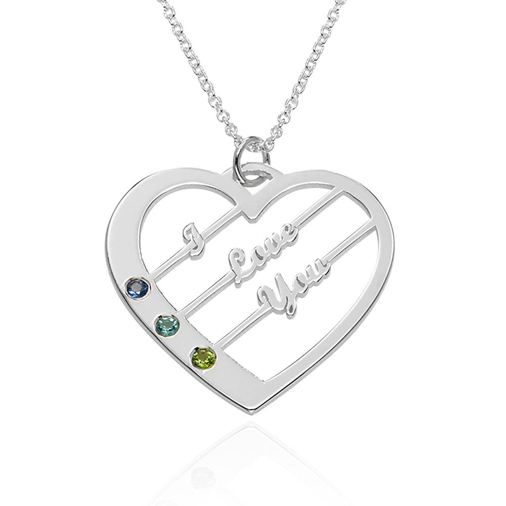 Collar de Corazón Ella con Nombres y Piedras de Nacimiento en Plata-6 foto de producto