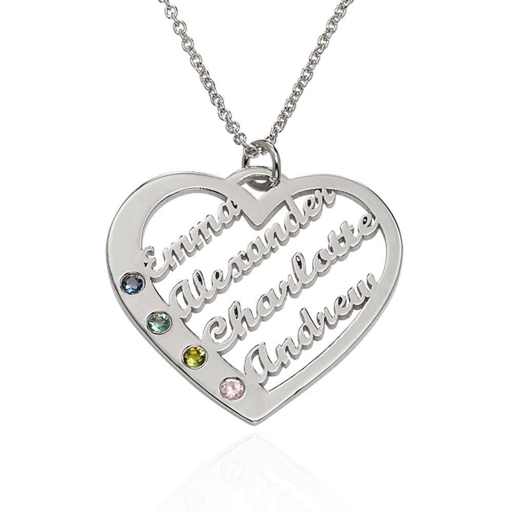 Collar de Corazón Ella con Nombres y Piedras de Nacimiento en Plata-5 foto de producto