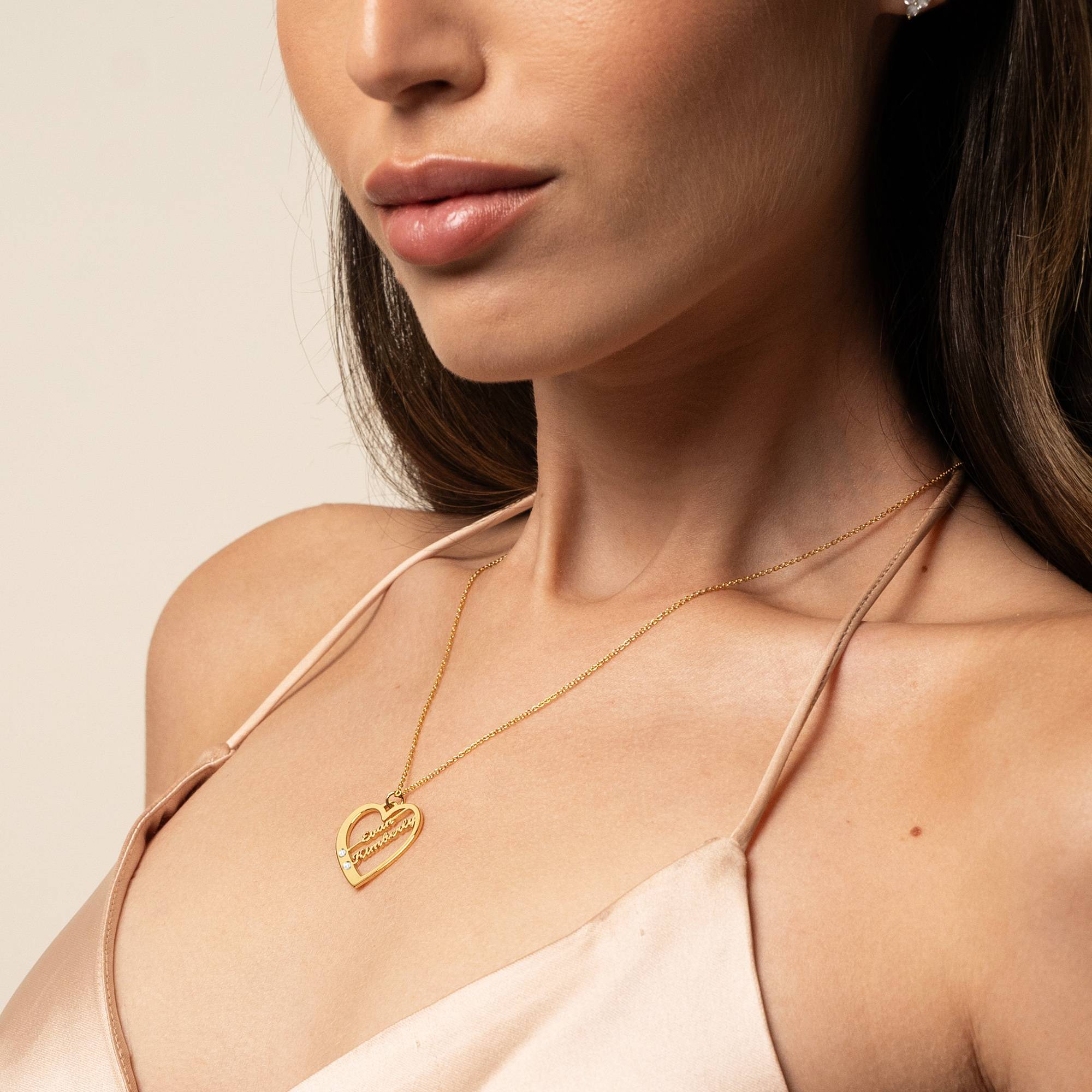 Collar de Corazón Ella con Nombres y Diamantes en Baño de Oro-2 Collar de Corazón Ella con Nombres y Diamantes en Baño de Oro-2 foto de producto