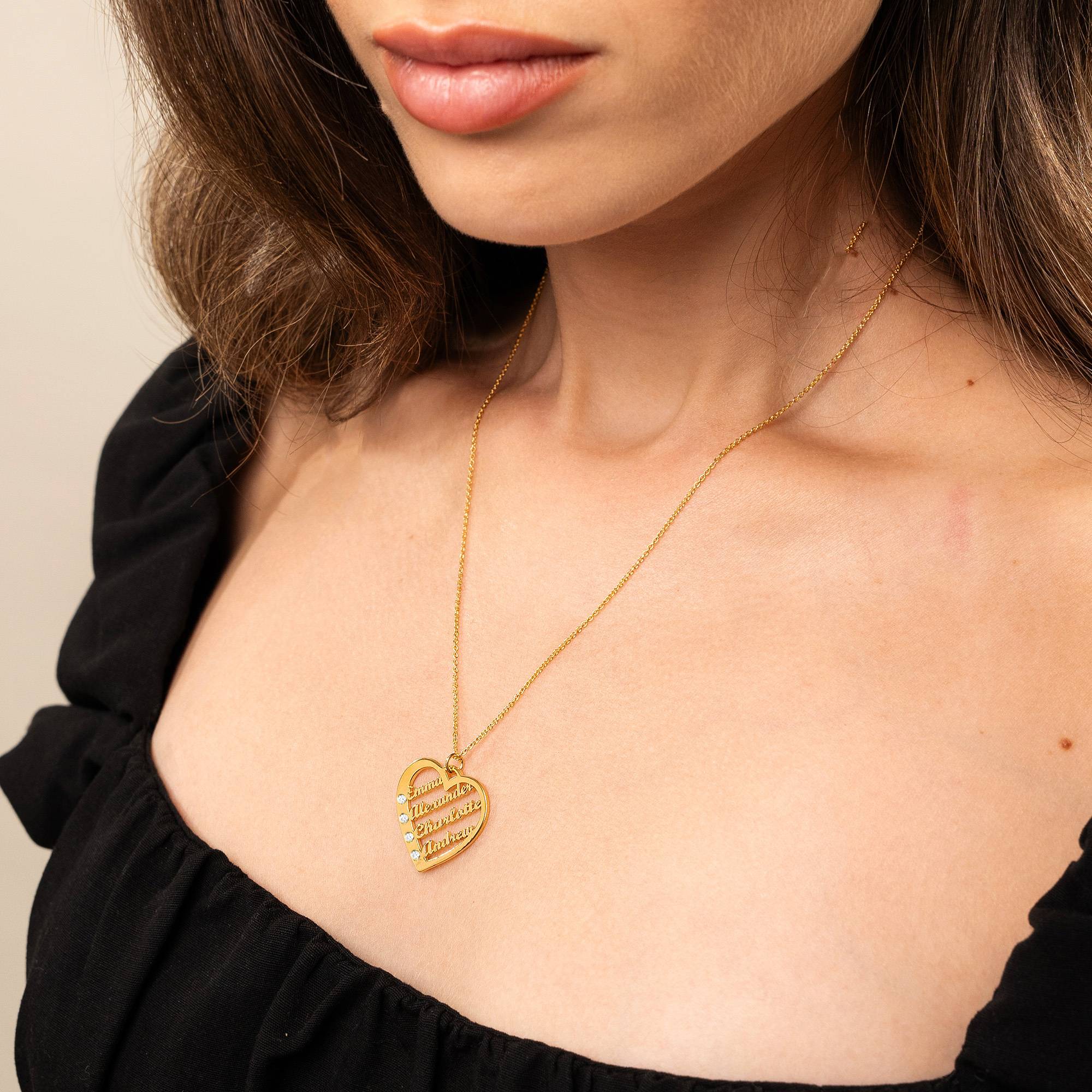 Collar de Corazón Ella con Nombres y Diamantes en Vermeil de Oro-4 Collar de Corazón Ella con Nombres y Diamantes en Vermeil de Oro-4 foto de producto