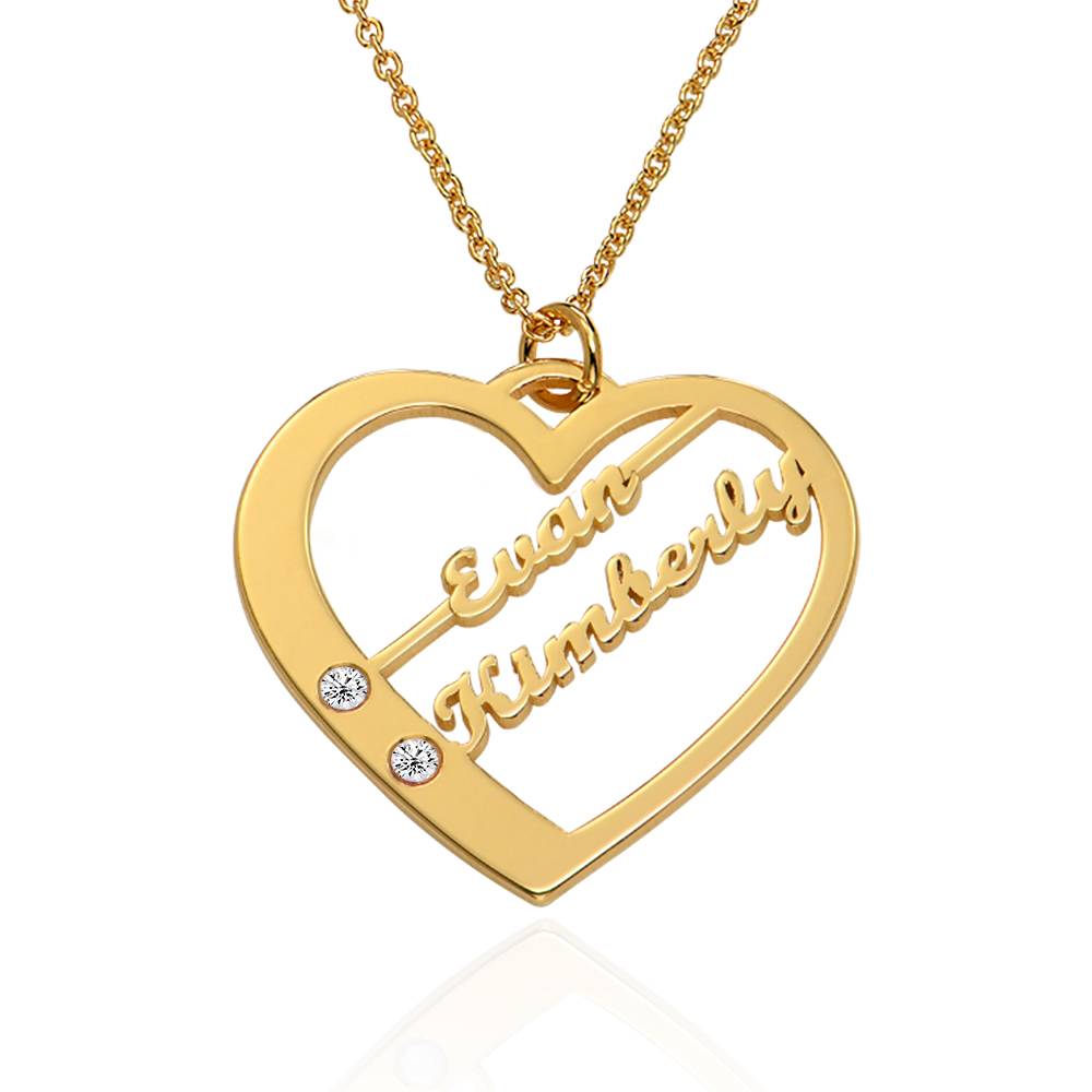 Collar de Corazón Ella con Nombres y Diamantes en Vermeil de Oro-6 Collar de Corazón Ella con Nombres y Diamantes en Vermeil de Oro-6 foto de producto