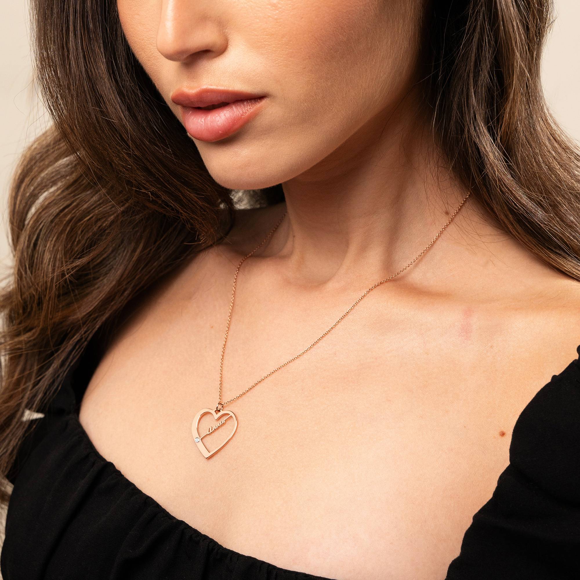Collar de Corazón Ella con Nombres y Diamantes en Chapa de Oro Rosa-4 Collar de Corazón Ella con Nombres y Diamantes en Chapa de Oro Rosa-4 foto de producto
