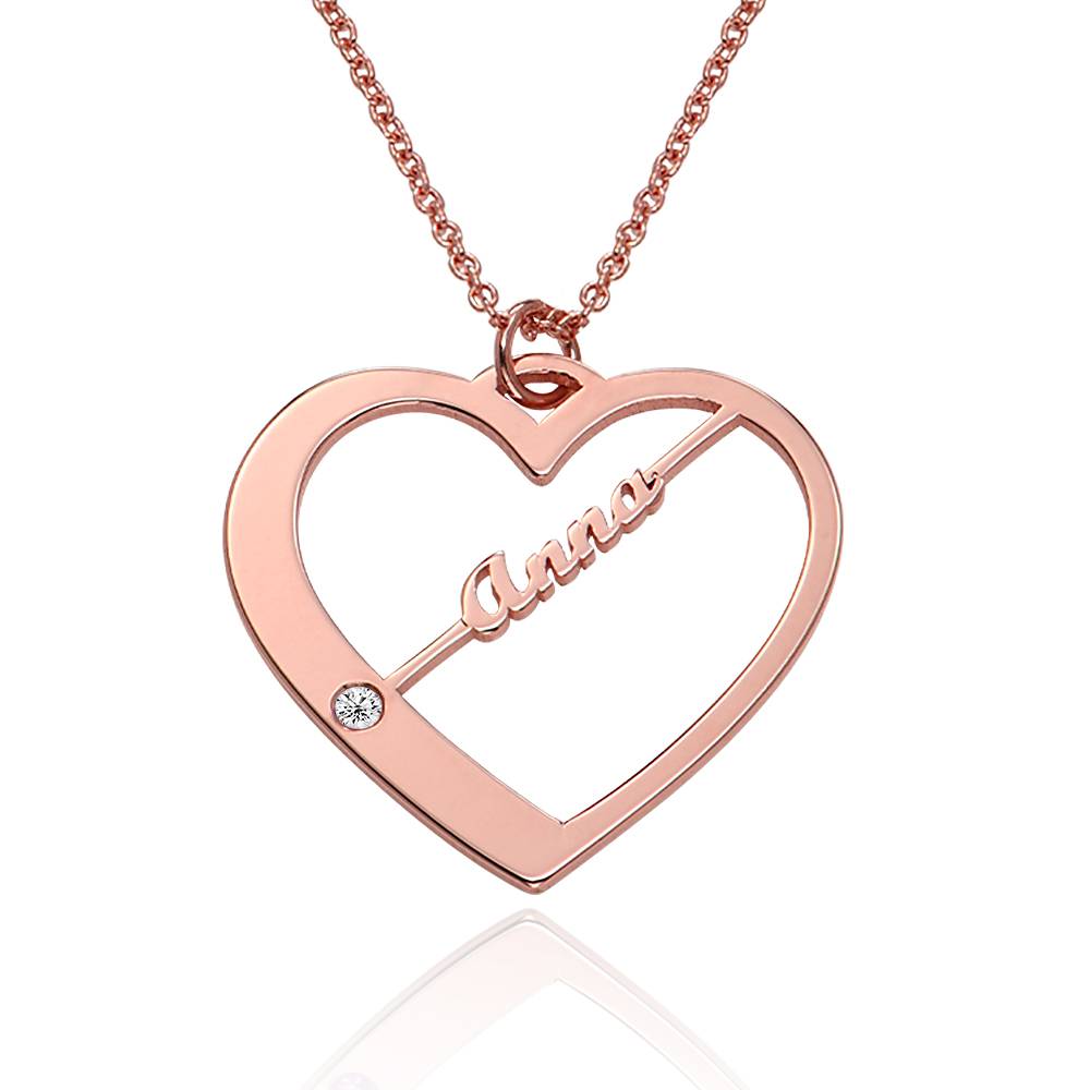 Collar de Corazón Ella con Nombres y Diamantes en Chapa de Oro Rosa-6 Collar de Corazón Ella con Nombres y Diamantes en Chapa de Oro Rosa-6 foto de producto