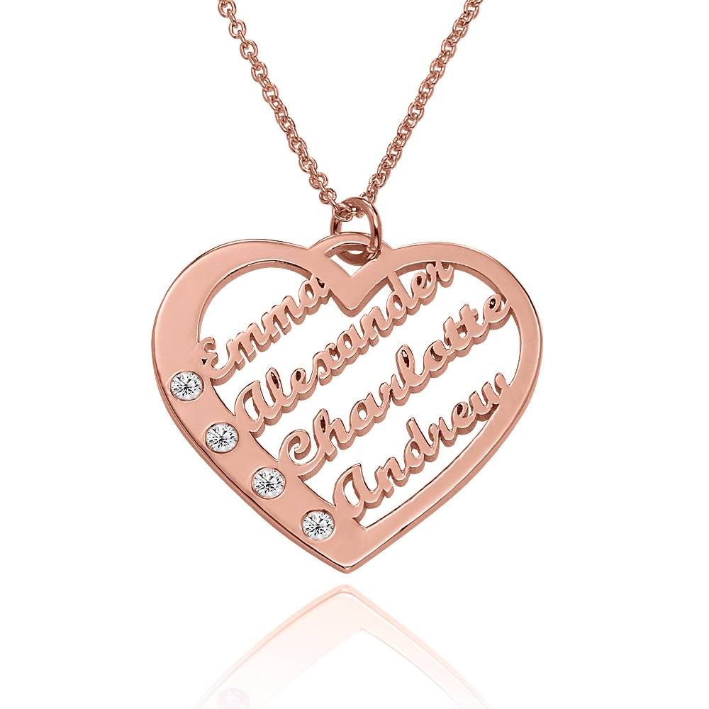 Collar de Corazón Ella con Nombres y Diamantes en Chapa de Oro Rosa-5 Collar de Corazón Ella con Nombres y Diamantes en Chapa de Oro Rosa-5 foto de producto