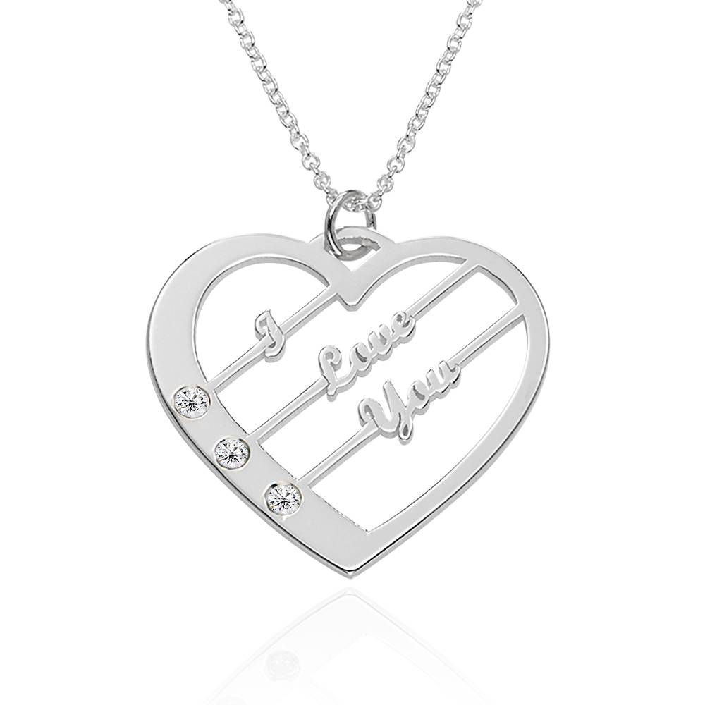 Collar de Corazón Ella con Nombres y Diamantes en Plata-6 Collar de Corazón Ella con Nombres y Diamantes en Plata-6 foto de producto