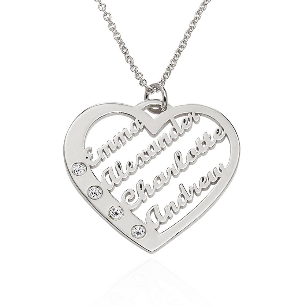 Collar de Corazón Ella con Nombres y Diamantes en Plata-5 Collar de Corazón Ella con Nombres y Diamantes en Plata-5 foto de producto