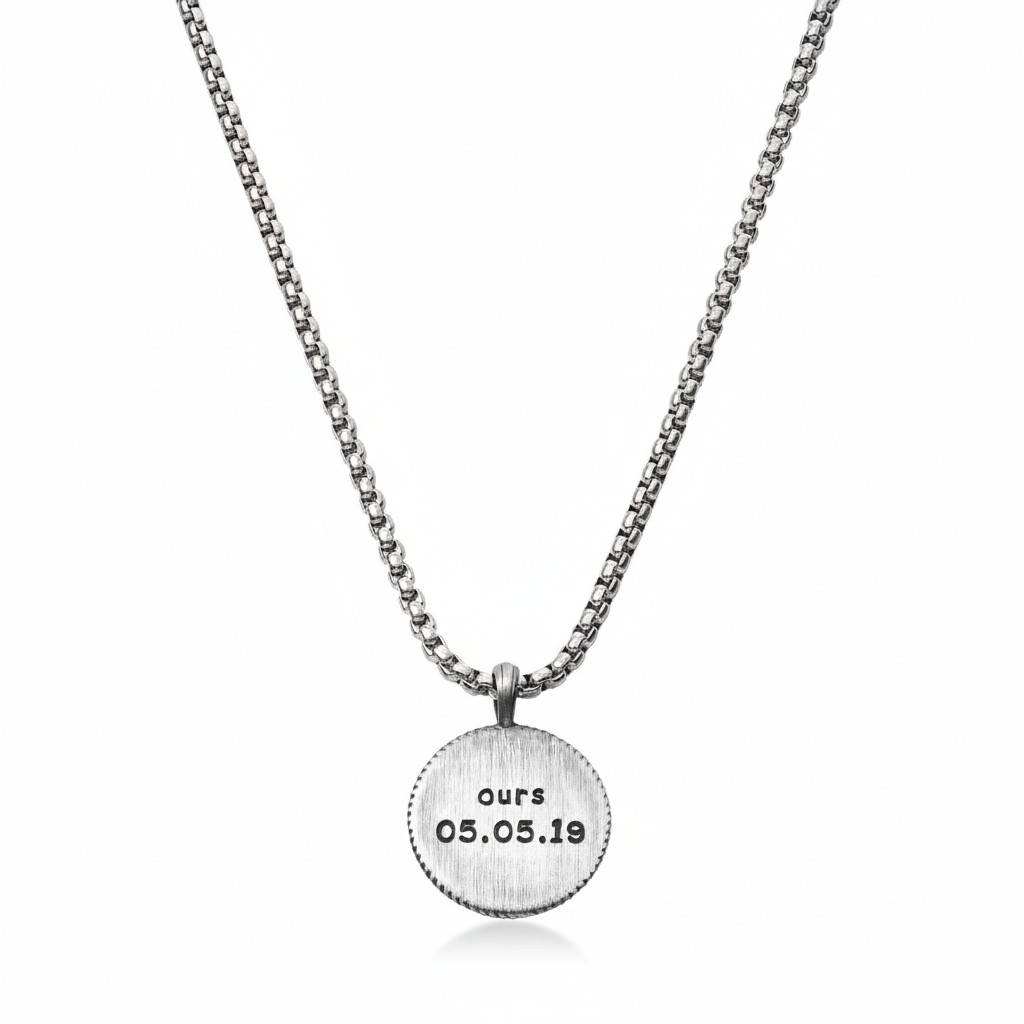 Collar de Brújula Grabada para Hombre en Plata Esterlina-9 foto de producto