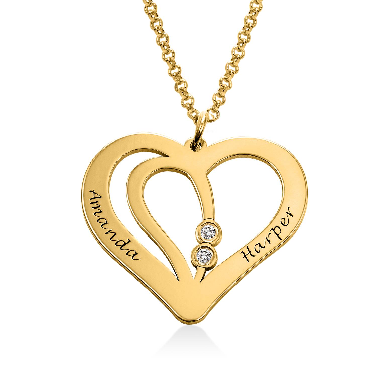 Collar de Corazones Grabados con Diamantes en Baño de Oro-4 foto de producto