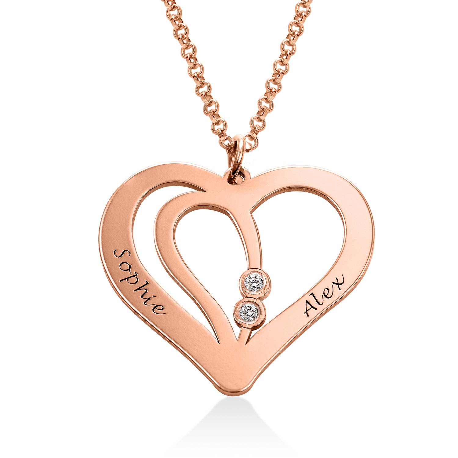 Collar de Corazones Grabados con Diamantes en Chapa de Oro Rosa-3 Collar de Corazones Grabados con Diamantes en Chapa de Oro Rosa-3 foto de producto