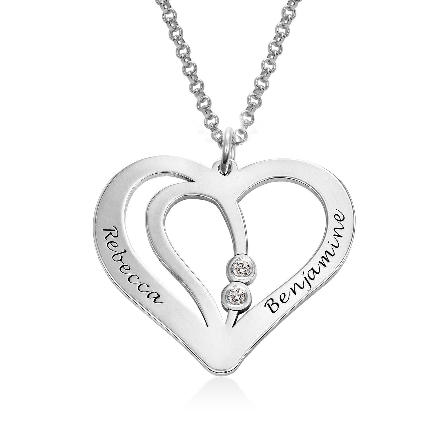 Collar de Corazones Grabados con Diamantes en Plata-3 foto de producto