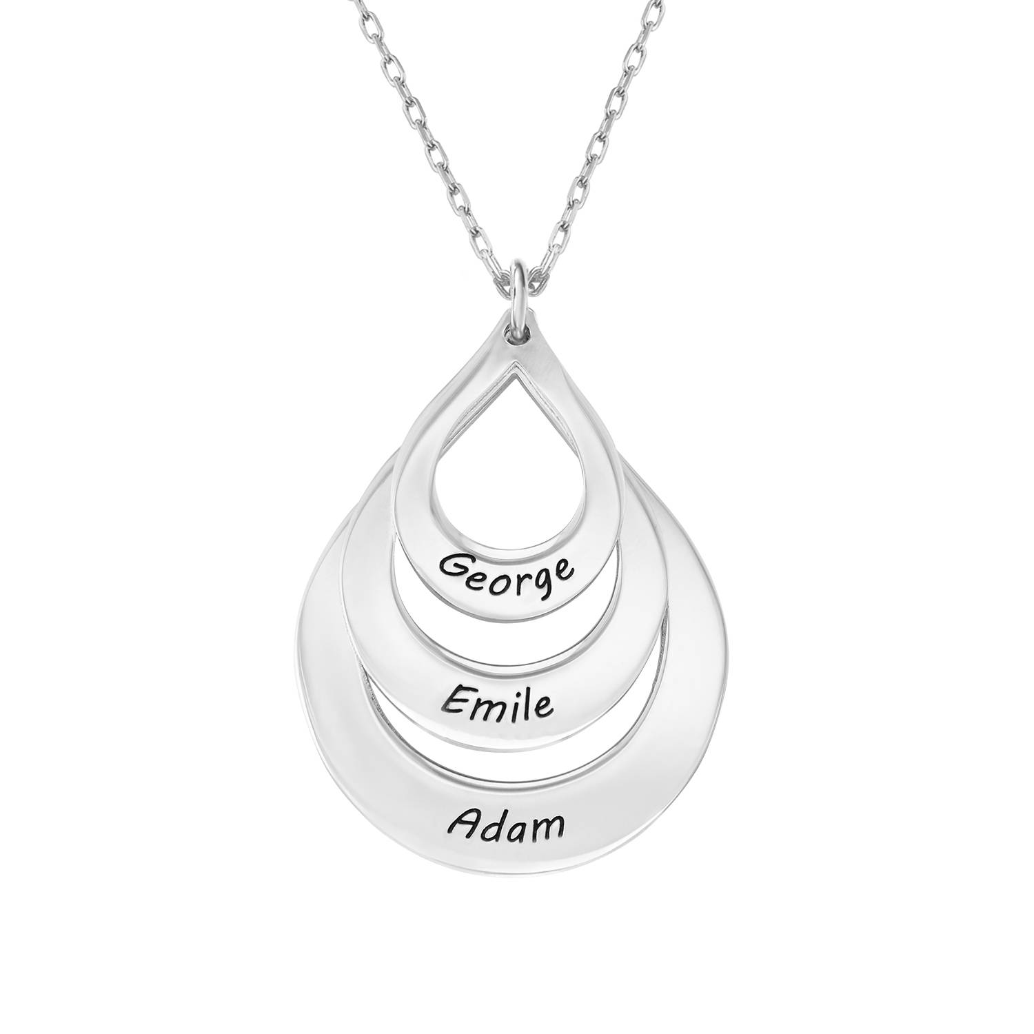 Collar Familiar Grabado en Forma Gota en Oro Blanco 10K-5 Collar Familiar Grabado en Forma Gota en Oro Blanco 10K-5 foto de producto