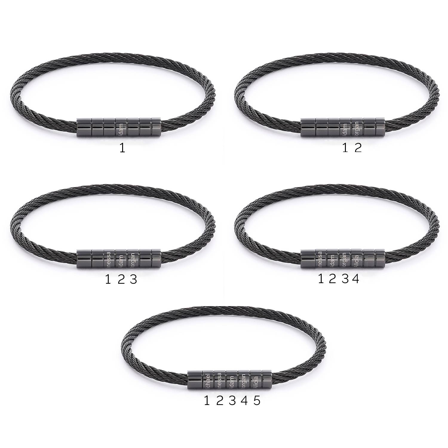 Pulsera de Hombre con Cable Trenzado Grabado Negro en Acero Inoxidable-3 foto de producto