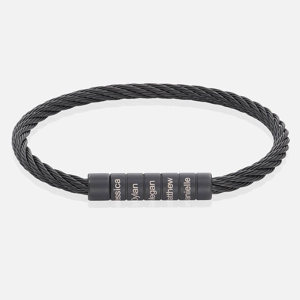 Pulsera de Hombre con Cable Trenzado Grabado Negro en Acero Inoxidable-1 foto de producto