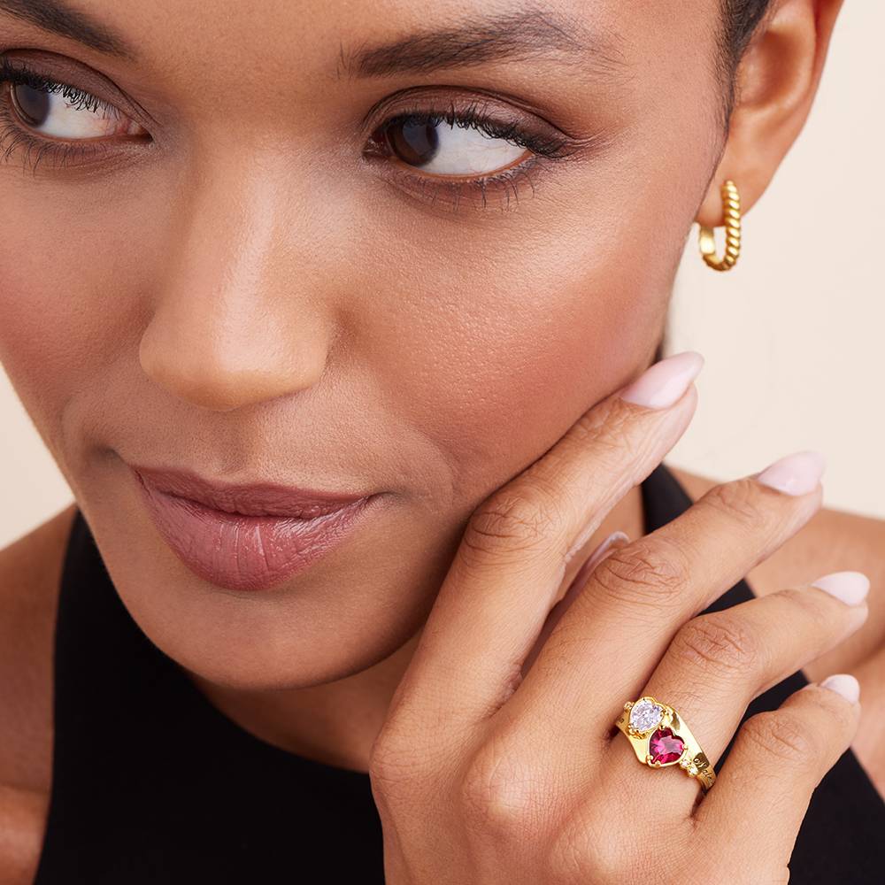 Anillo de Promesa Evermore con Piedras Corazón CZ en Vermeil de Oro-2 foto de producto
