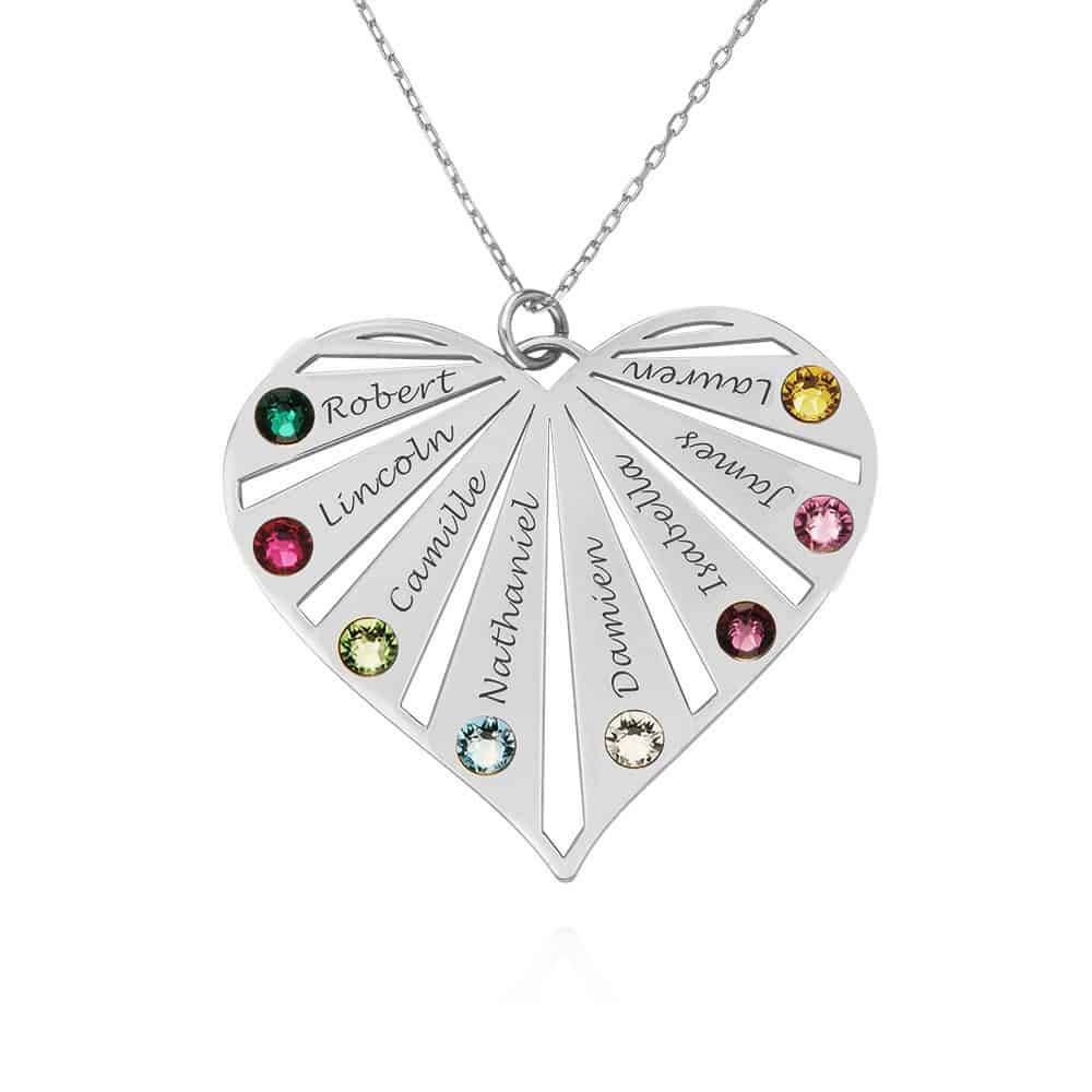 Collar de la Familia con Piedras de Nacimiento en Oro Blanco 10K-1 foto de producto