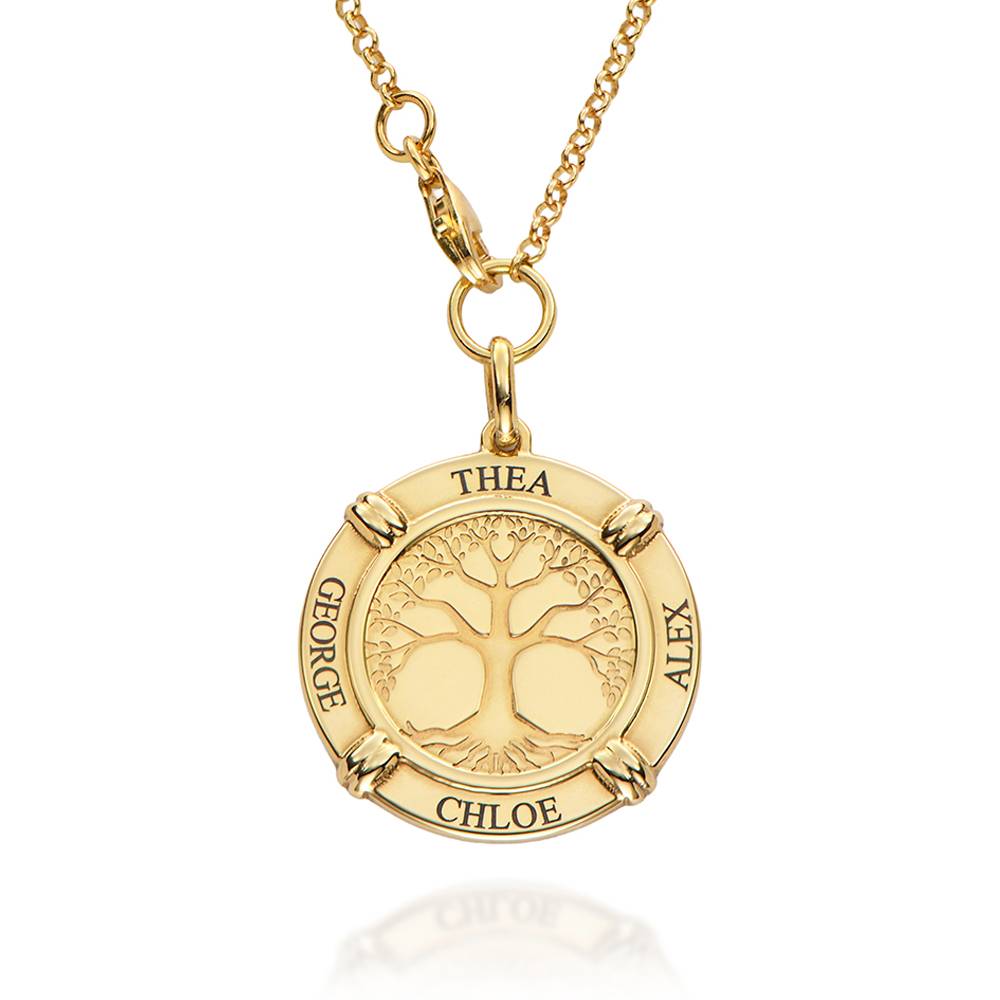 Collar de Nombre Personalizado Raíces Familiares en Chapa de Oro-1 foto de producto