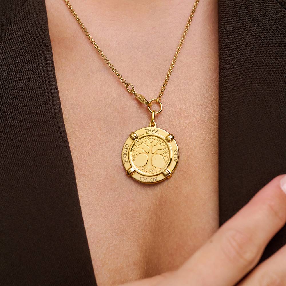 Collar de Nombre Personalizado Raíces Familiares en Chapa de Oro-2 foto de producto