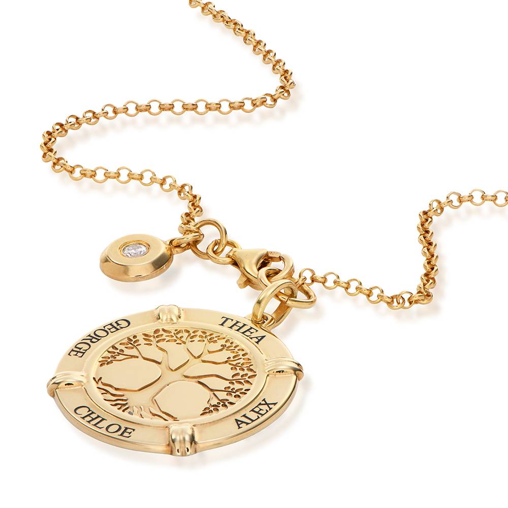 Collar de Nombre Personalizado Raíces Familiares con Dije de Diamante en Chapa de Oro-1 foto de producto