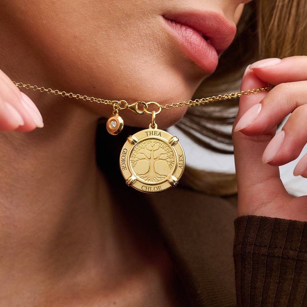 Collar de Nombre Personalizado Raíces Familiares con Dije de Diamante en Chapa de Oro-4 foto de producto
