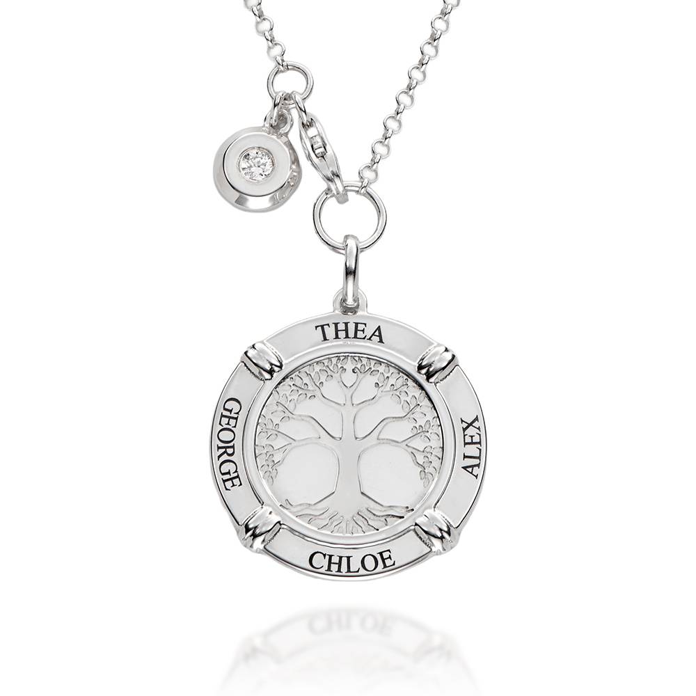 Collar de Nombre Personalizado Raíces Familiares con Dije de Diamante en Plata Esterlina-1 foto de producto