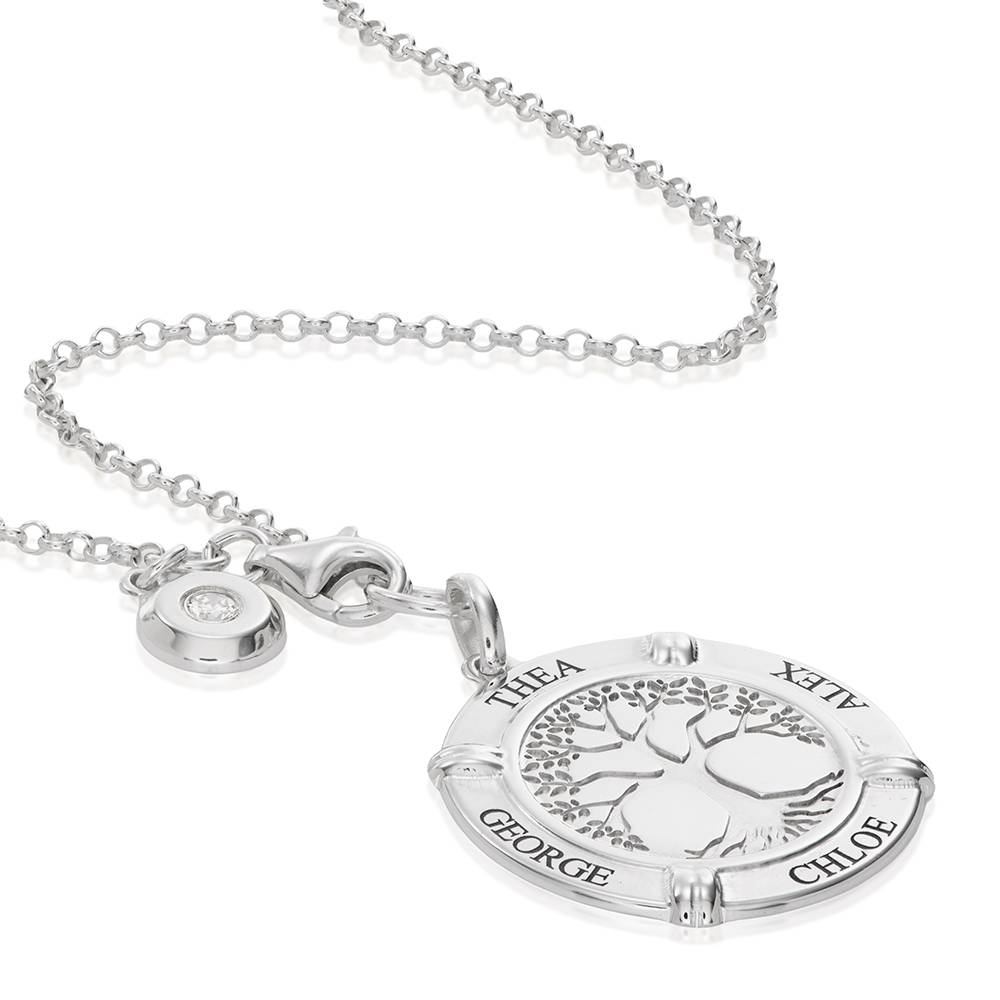 Collar de Nombre Personalizado Raíces Familiares con Dije de Diamante en Plata Esterlina-5 foto de producto
