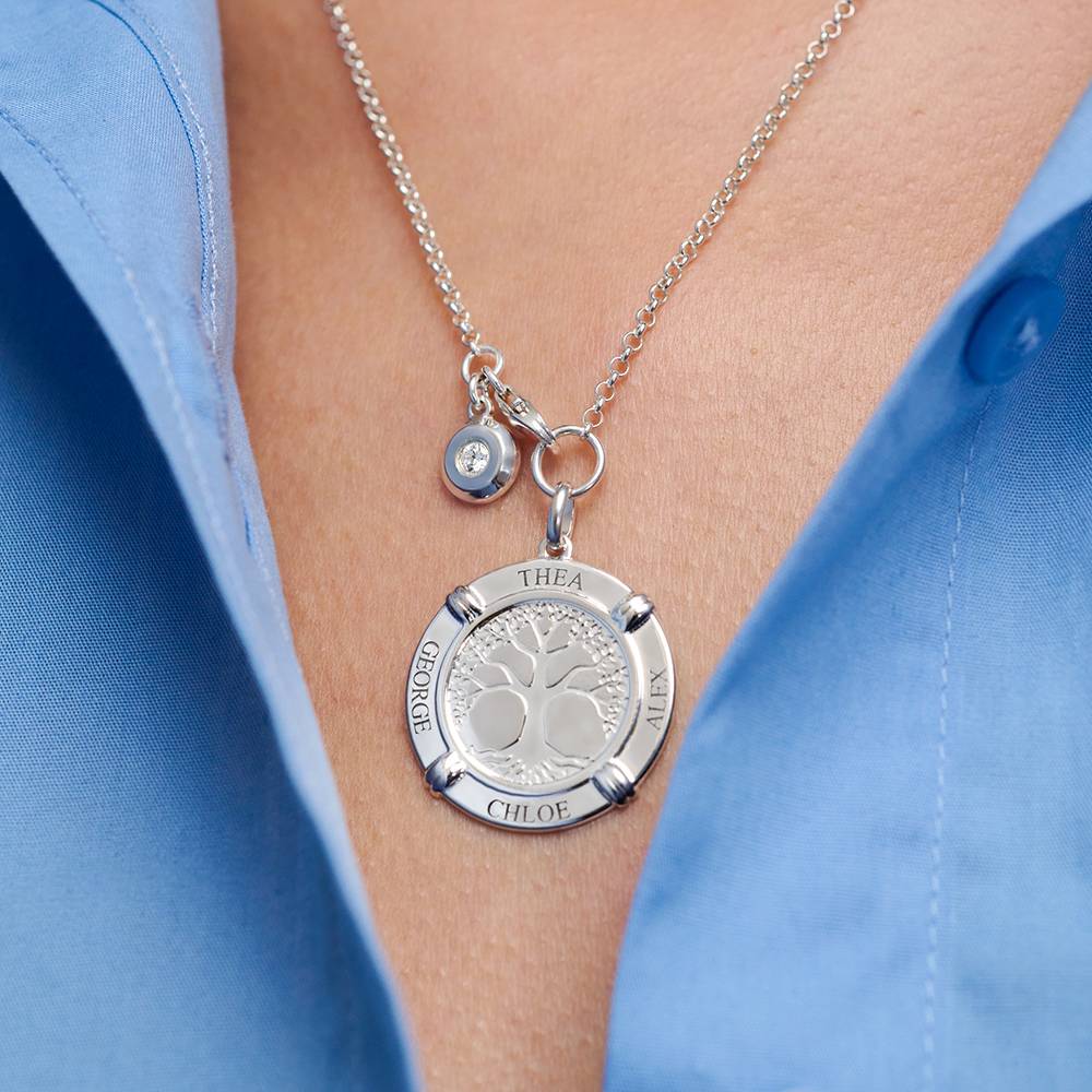 Collar de Nombre Personalizado Raíces Familiares con Dije de Diamante en Plata Esterlina-2 foto de producto