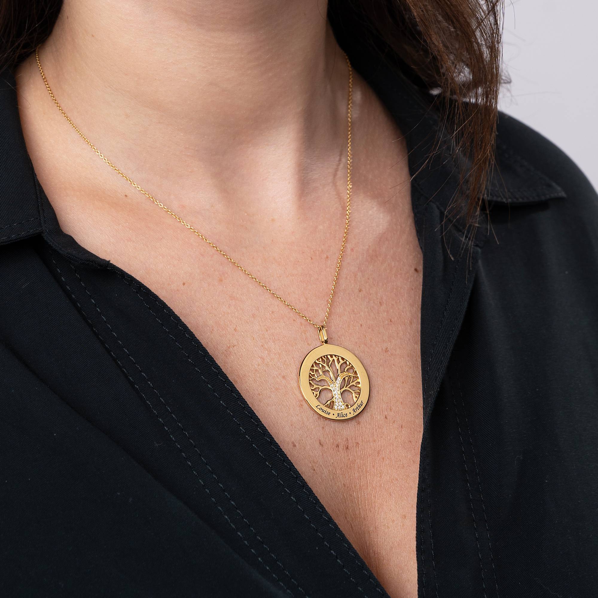 Collar Árbol Genealógico en Círculo con Zirconia Cúbica en Baño de Oro-4 foto de producto