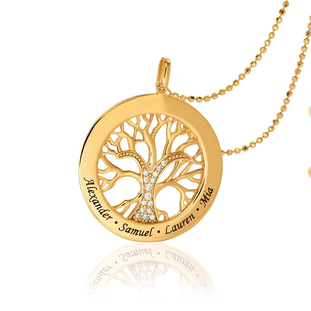 Collar Árbol Genealógico en Círculo con Zirconia Cúbica en Baño de Oro-6 foto de producto