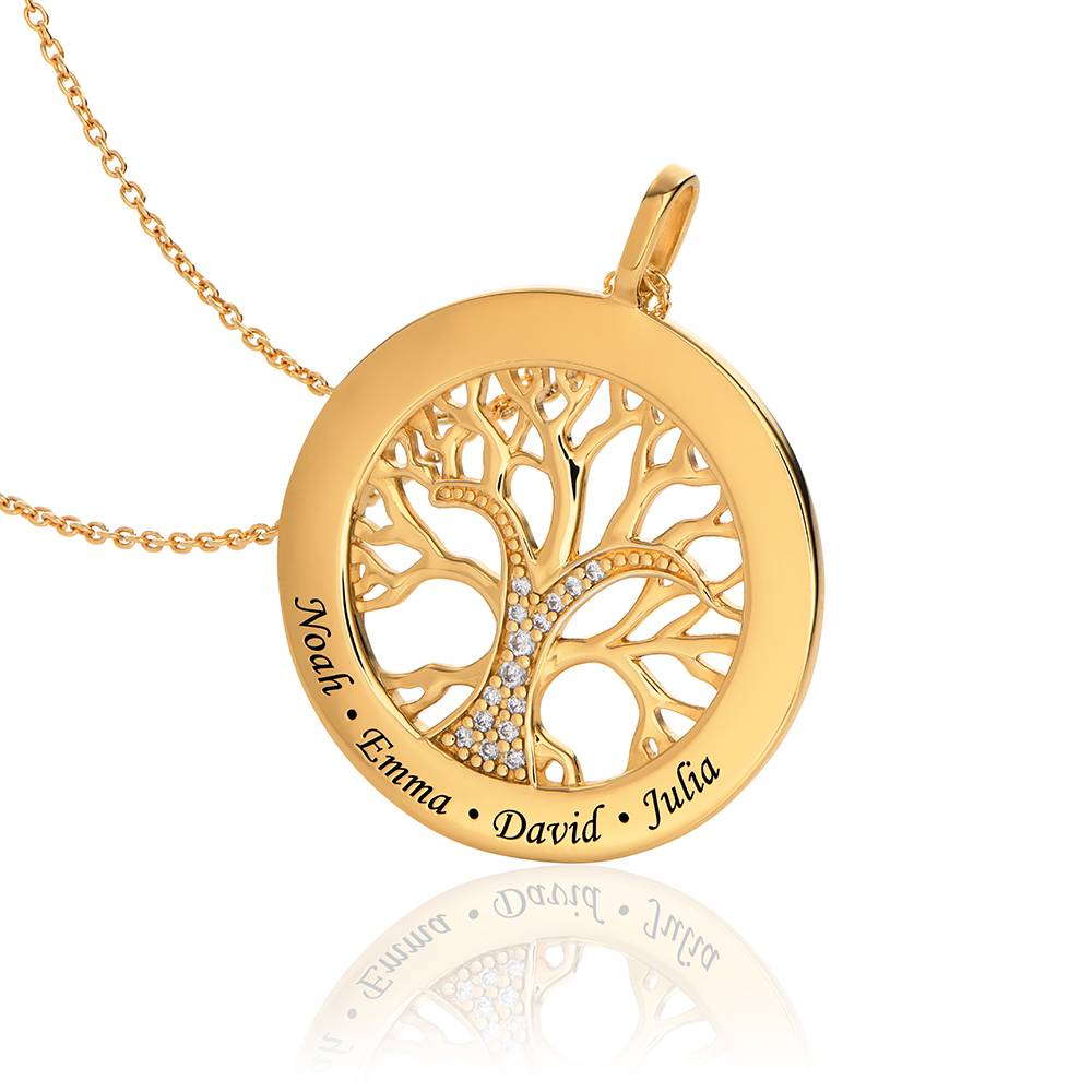 Collar Árbol Genealógico en Círculo con Zirconia Cúbica en Baño de Oro-5 foto de producto