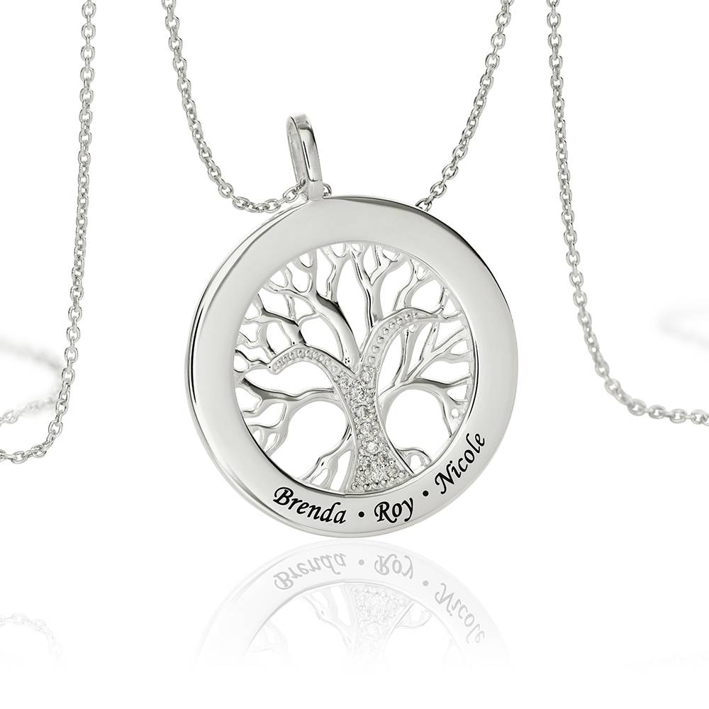 Collar Árbol Genealógico en Círculo con Zirconia Cúbica Oro con Diamante en Plata-5 foto de producto