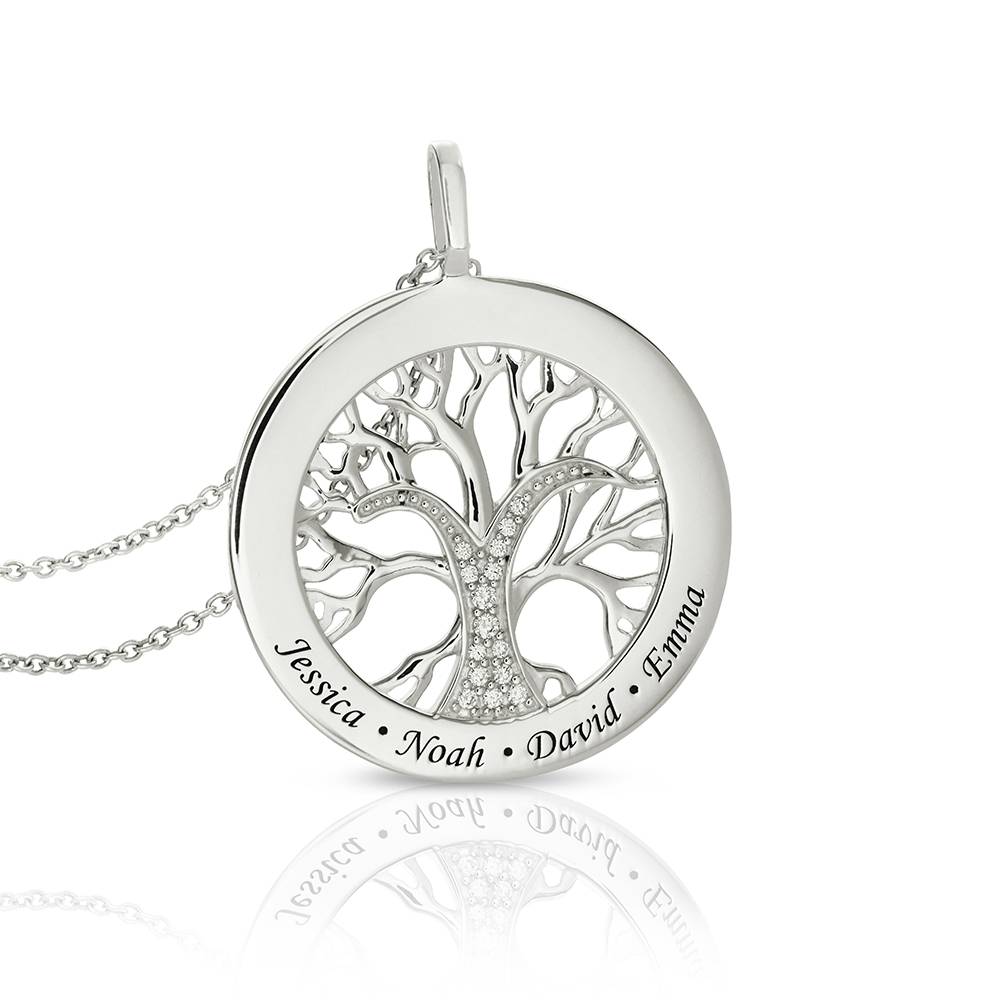 Collar Árbol Genealógico en Círculo con Zirconia Cúbica Oro con Diamante en Plata-6 foto de producto