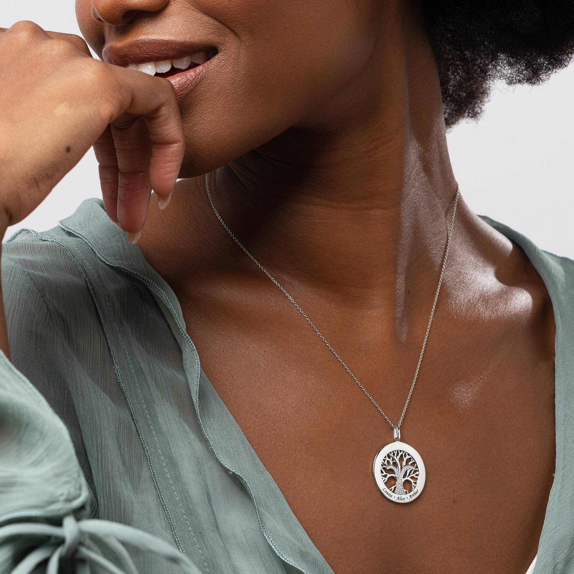 Collar Árbol Genealógico en Círculo con Zirconia Cúbica Oro con Diamante en Plata-2 foto de producto