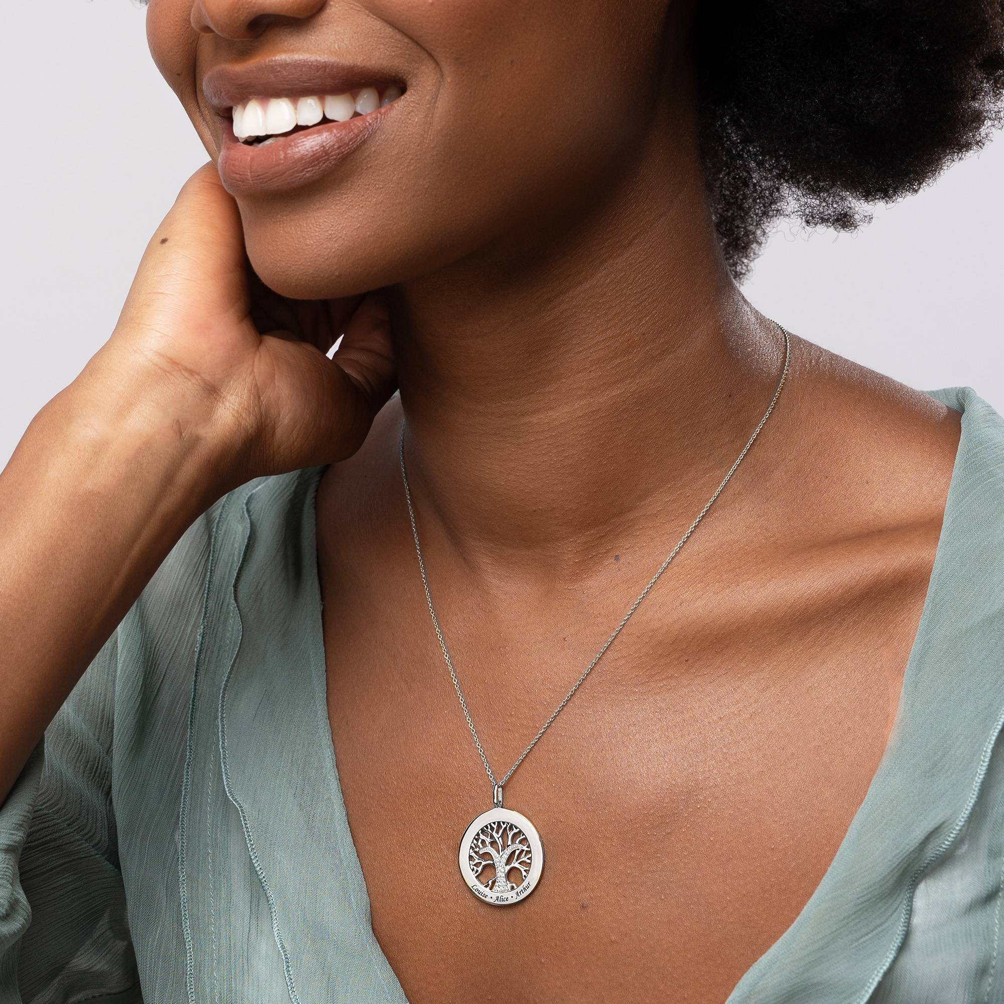Collar Árbol Genealógico en Círculo con Zirconia Cúbica Oro con Diamante en Plata-4 foto de producto