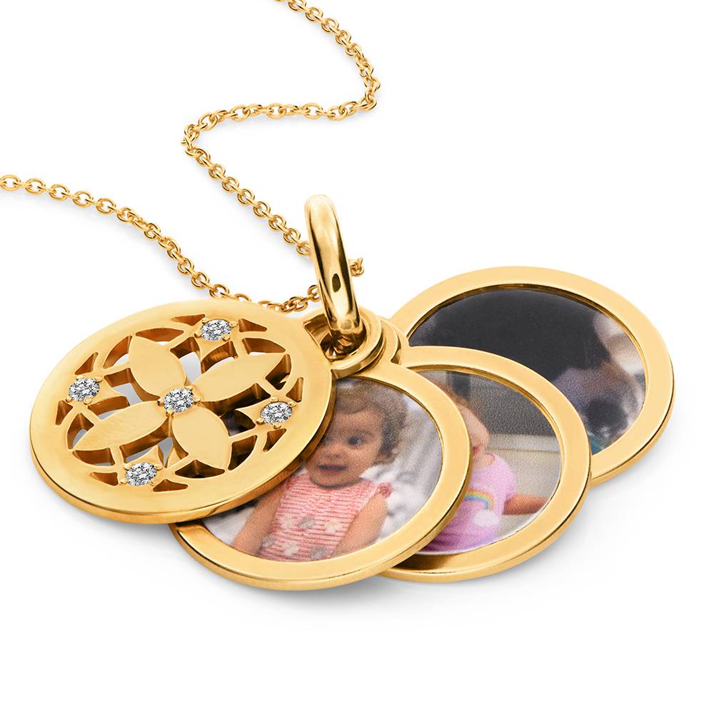 Collar de Colgante de Foto Floret con Diamantes en Baño de Oro-2 foto de producto