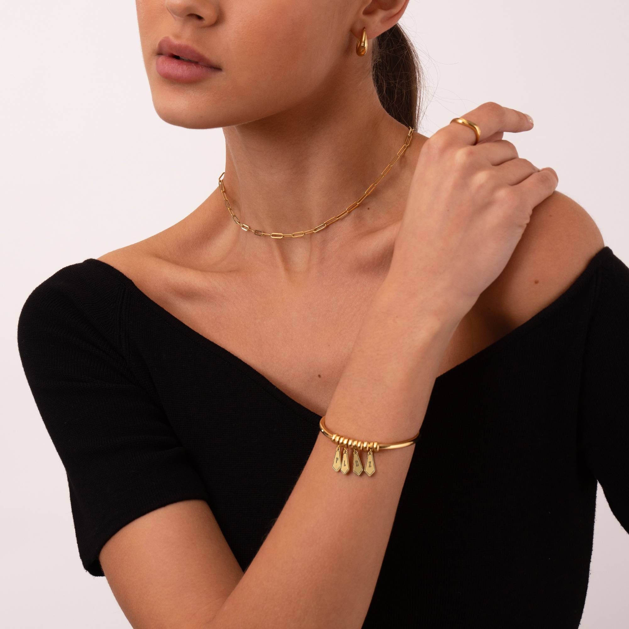 Pulsera Gia con Dijes de Inicial y Piedras en Vermeil de Oro-3 foto de producto