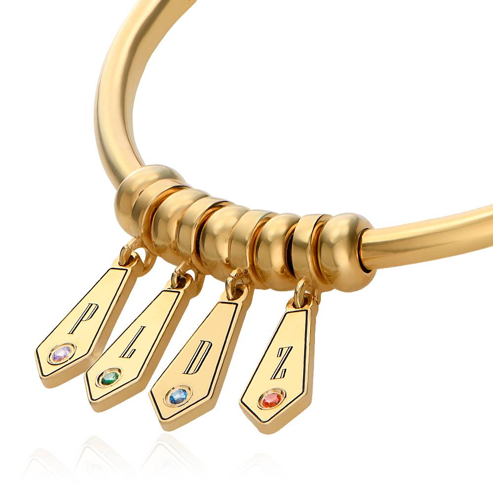 Pulsera Gia con Dijes de Inicial y Piedras de Nacimiento en Chapa de Oro-1 foto de producto