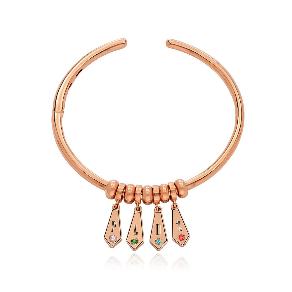 Pulsera Gia con Dijes de Inicial y Piedras de Nacimiento en Chapa de Oro Rosa-2 foto de producto