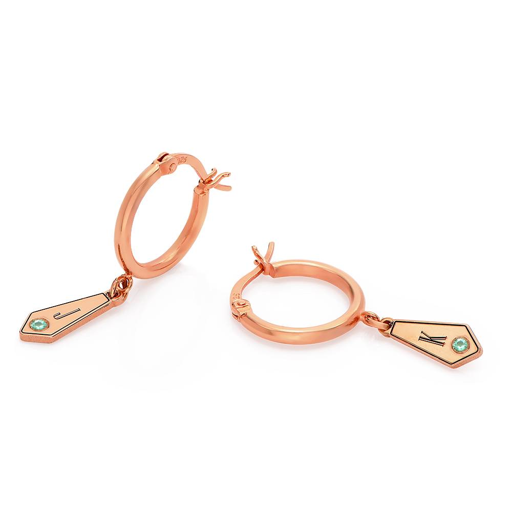 Pendientes Gia con Dijes de Inicial y Piedras de Nacimiento en Chapa de Oro Rosa-4 foto de producto