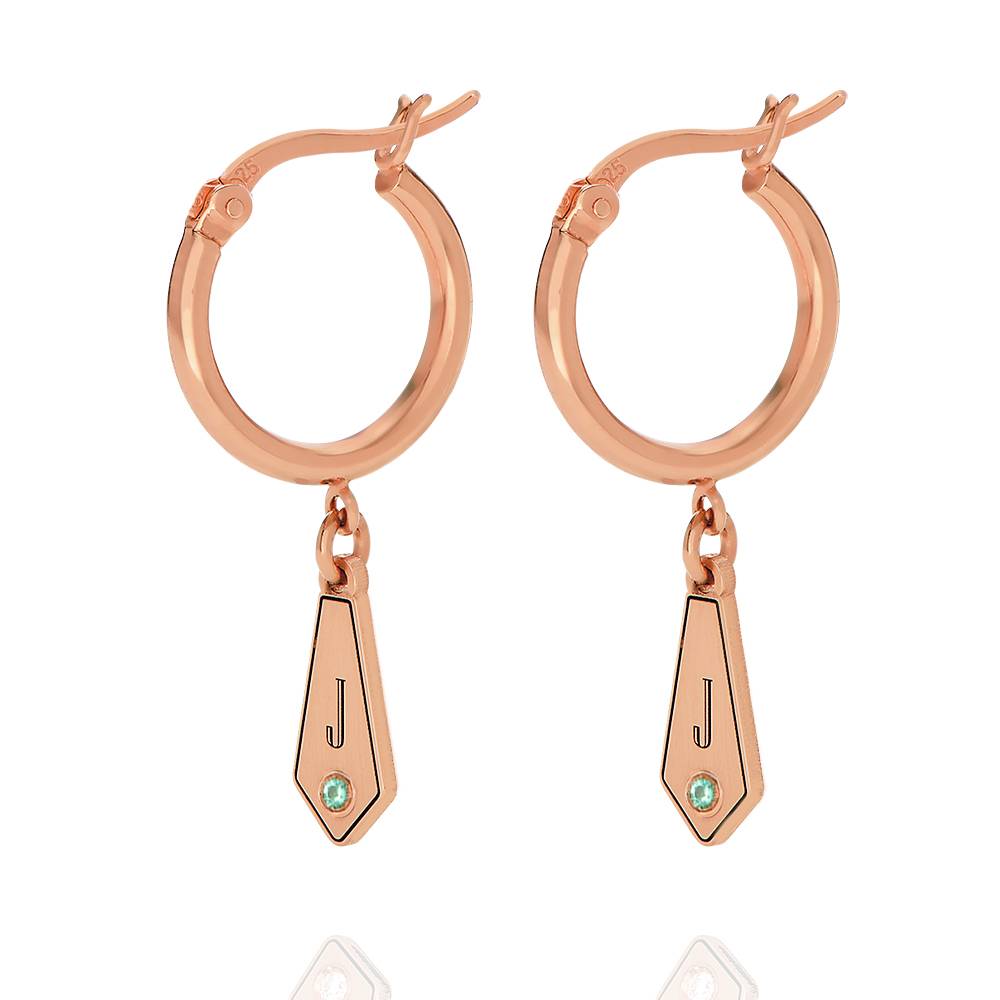 Pendientes Gia con Dijes de Inicial y Piedras de Nacimiento en Chapa de Oro Rosa-1 foto de producto
