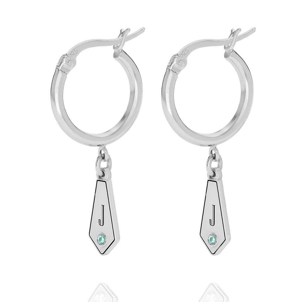 Pendientes Gia con Dijes de Inicial y Piedras de Nacimiento en Plata-1 foto de producto