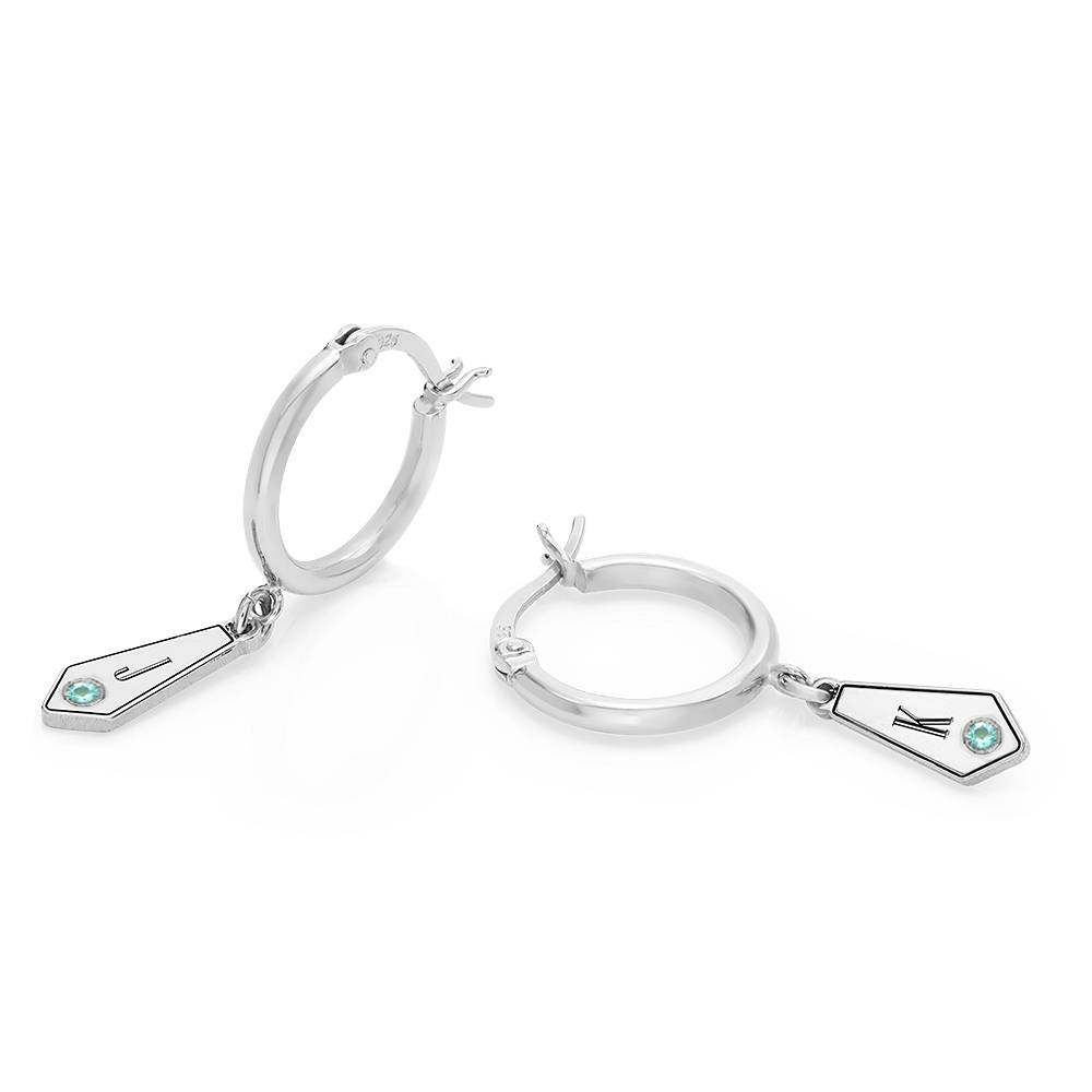 Pendientes Gia con Dijes de Inicial y Piedras de Nacimiento en Plata-4 foto de producto