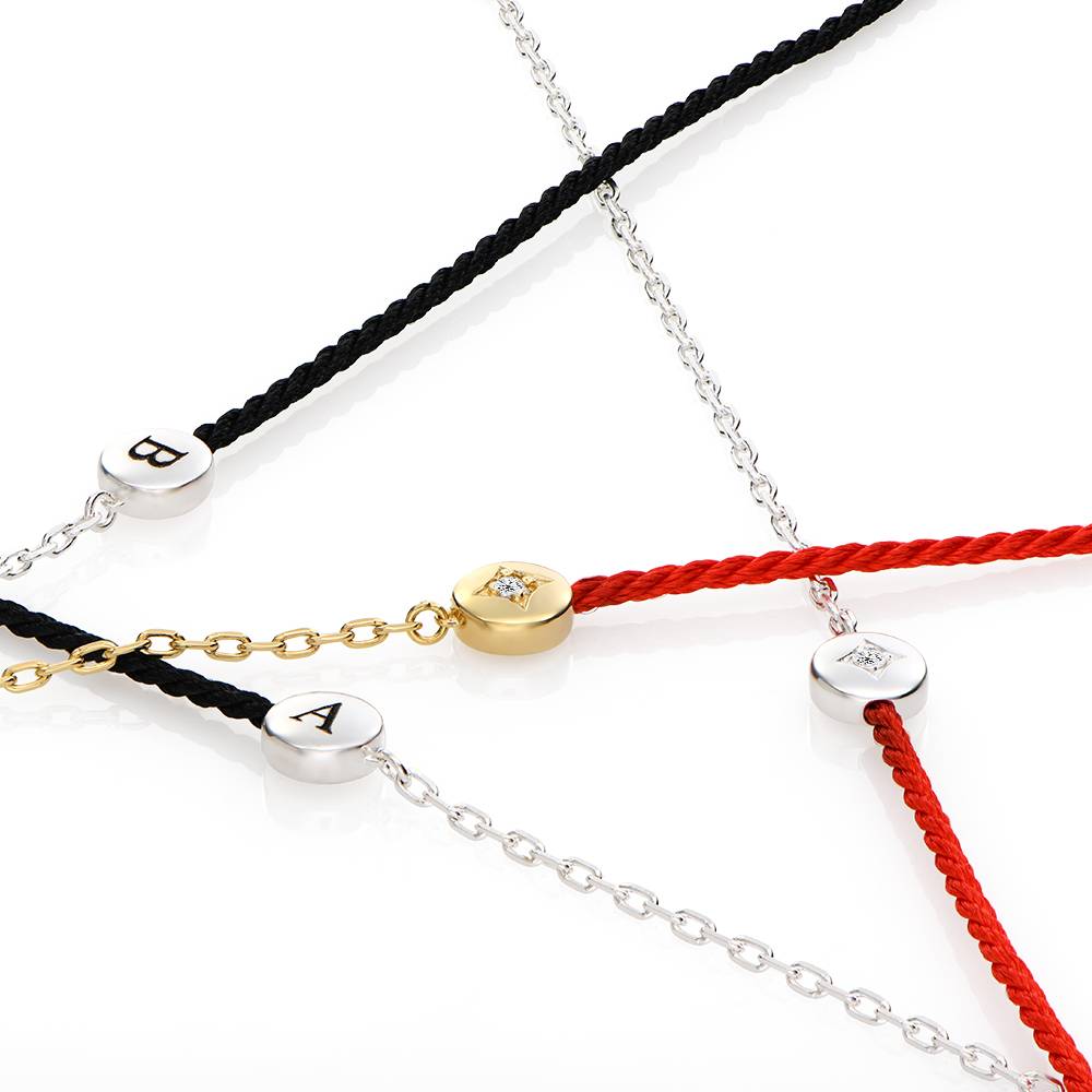 Pulsera Mitad Negra Mitad Cadena con Inicial y Diamante en Chapa de Oro-2 foto de producto