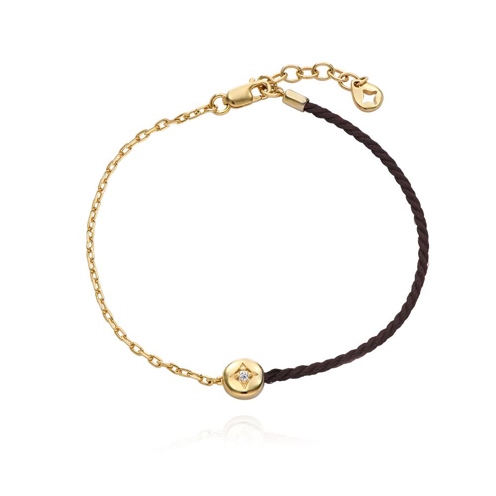 Pulsera Mitad Negra Mitad Cadena con Inicial y Diamante en Chapa de Oro-6 foto de producto