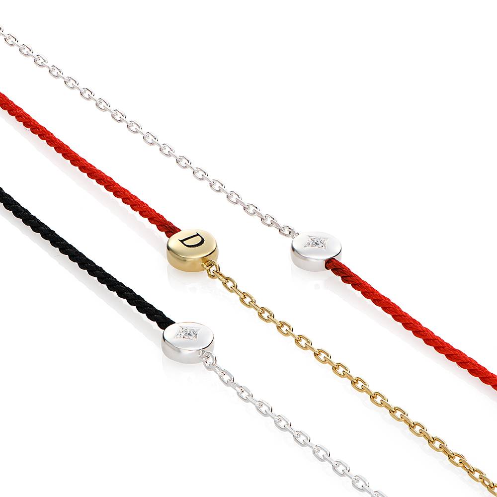 Pulsera Mitad Negra Mitad Cadena con Inicial y Diamante en Plata Esterlina-1 foto de producto