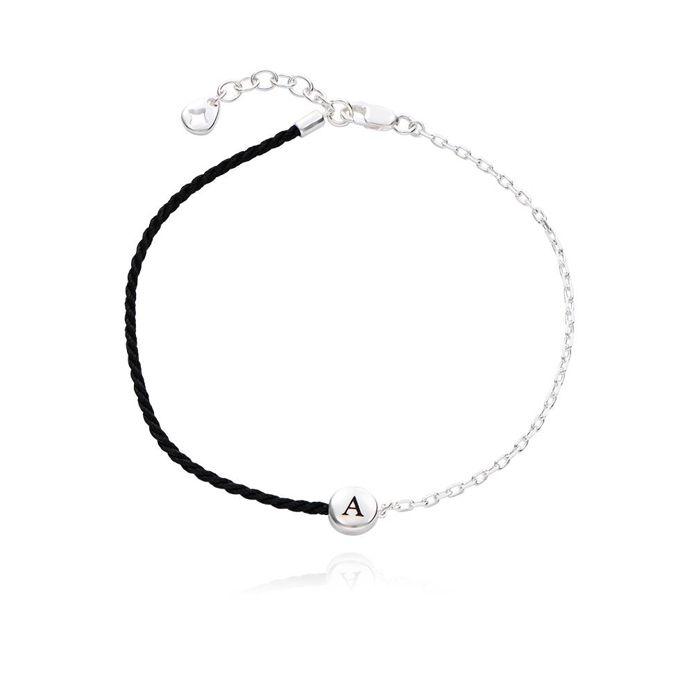 Pulsera Mitad Negra Mitad Cadena con Inicial y Diamante en Plata Esterlina-2 foto de producto