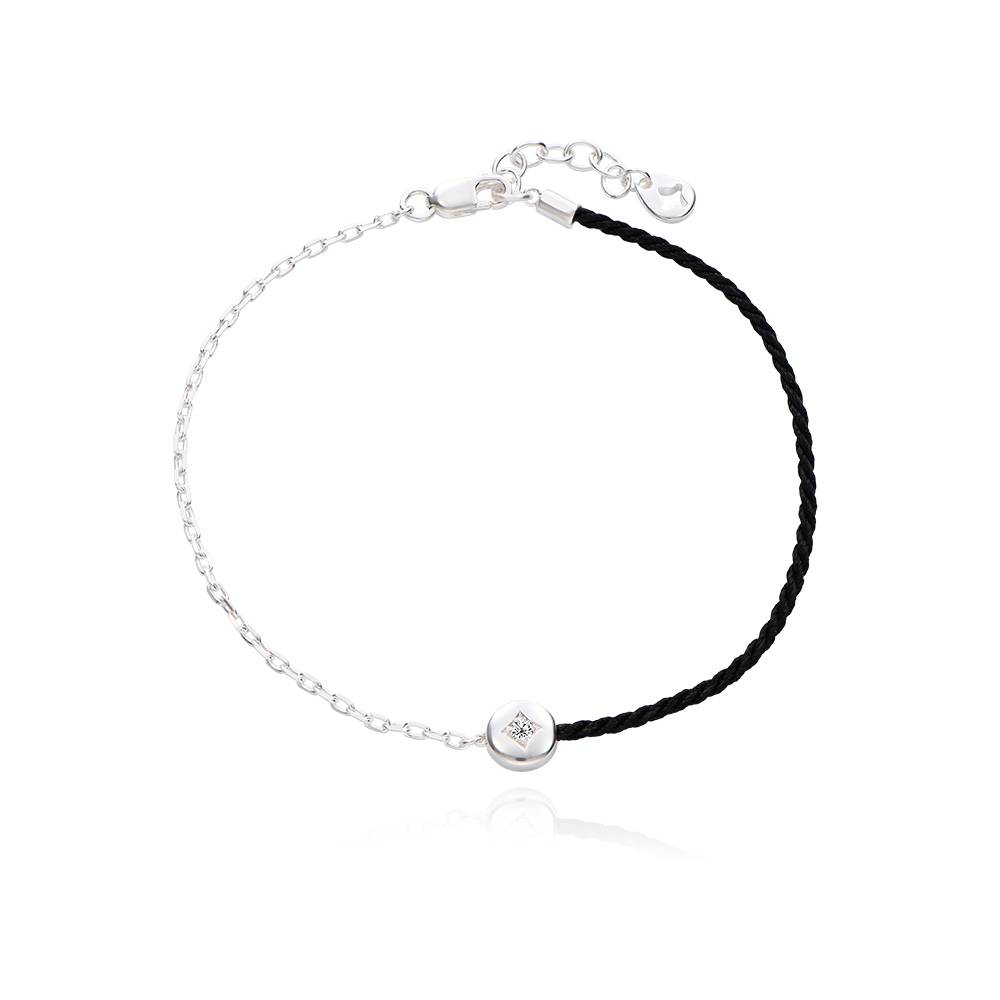 Pulsera Mitad Negra Mitad Cadena con Inicial y Diamante en Plata Esterlina-4 foto de producto